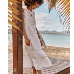 J.Jill Capri Embroidered Maxi Dress In White, Barley Size Small New